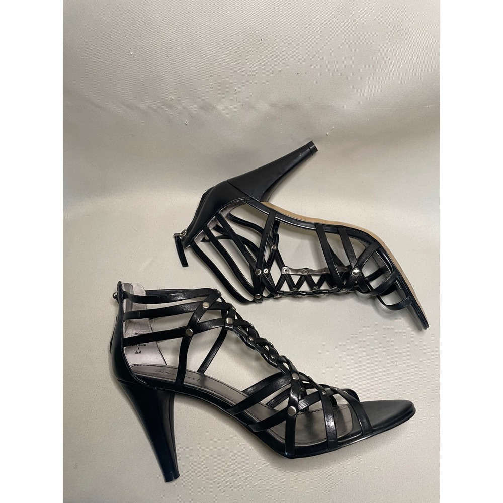 Nine West Black Leather Studded Gladiator Heels Size 8.5 Y2K